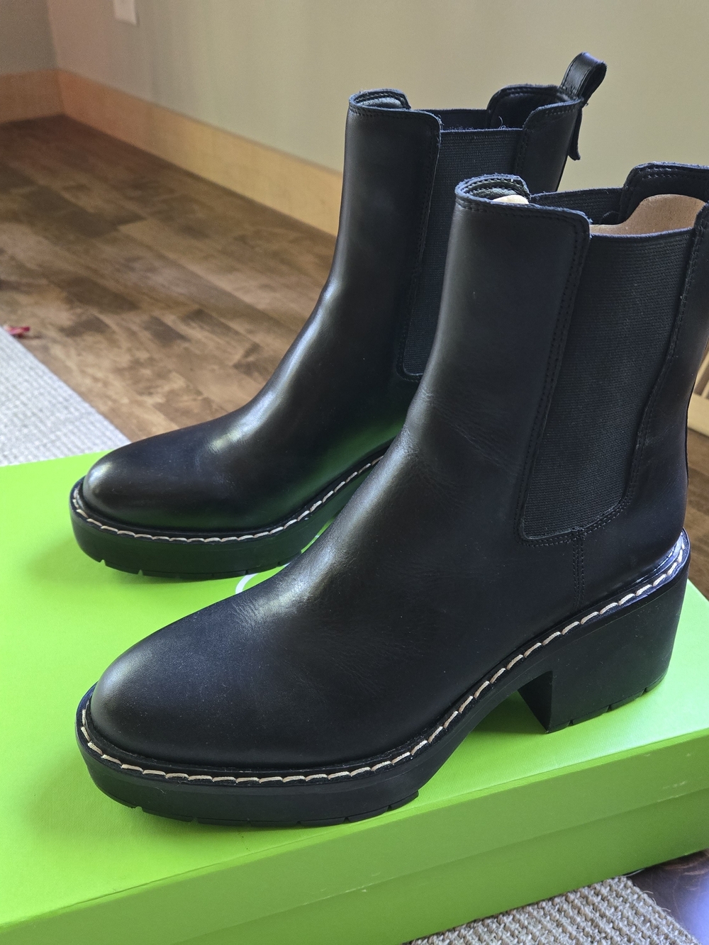 Sam Edelman Black Leather Chelsea Block Heel Boots - Picture 2 of 4